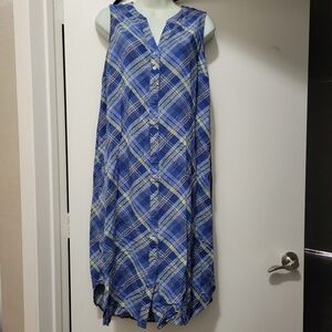 J Jill Blue Plaid Sleeveless Dress Medium Tall Spring Summer Casual Vacation